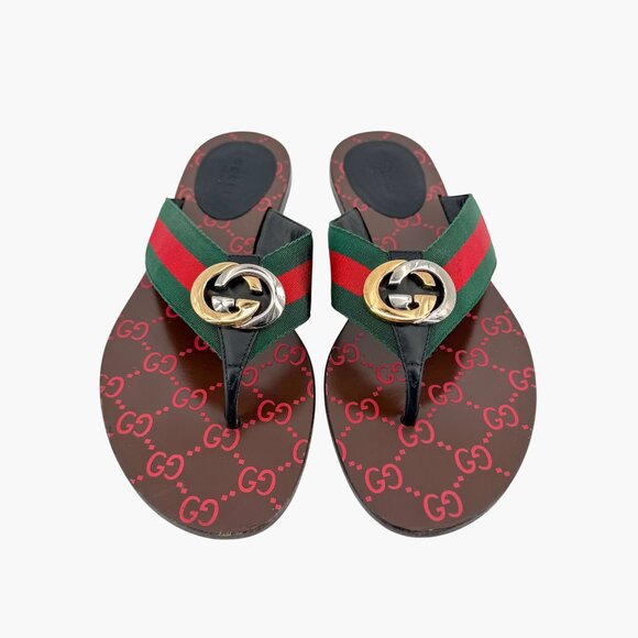 Gucci Kika Red Interlocking GG Thong Flip Flop Sandals Flat Size 39 US 9 Women's - Picture 3 of 14